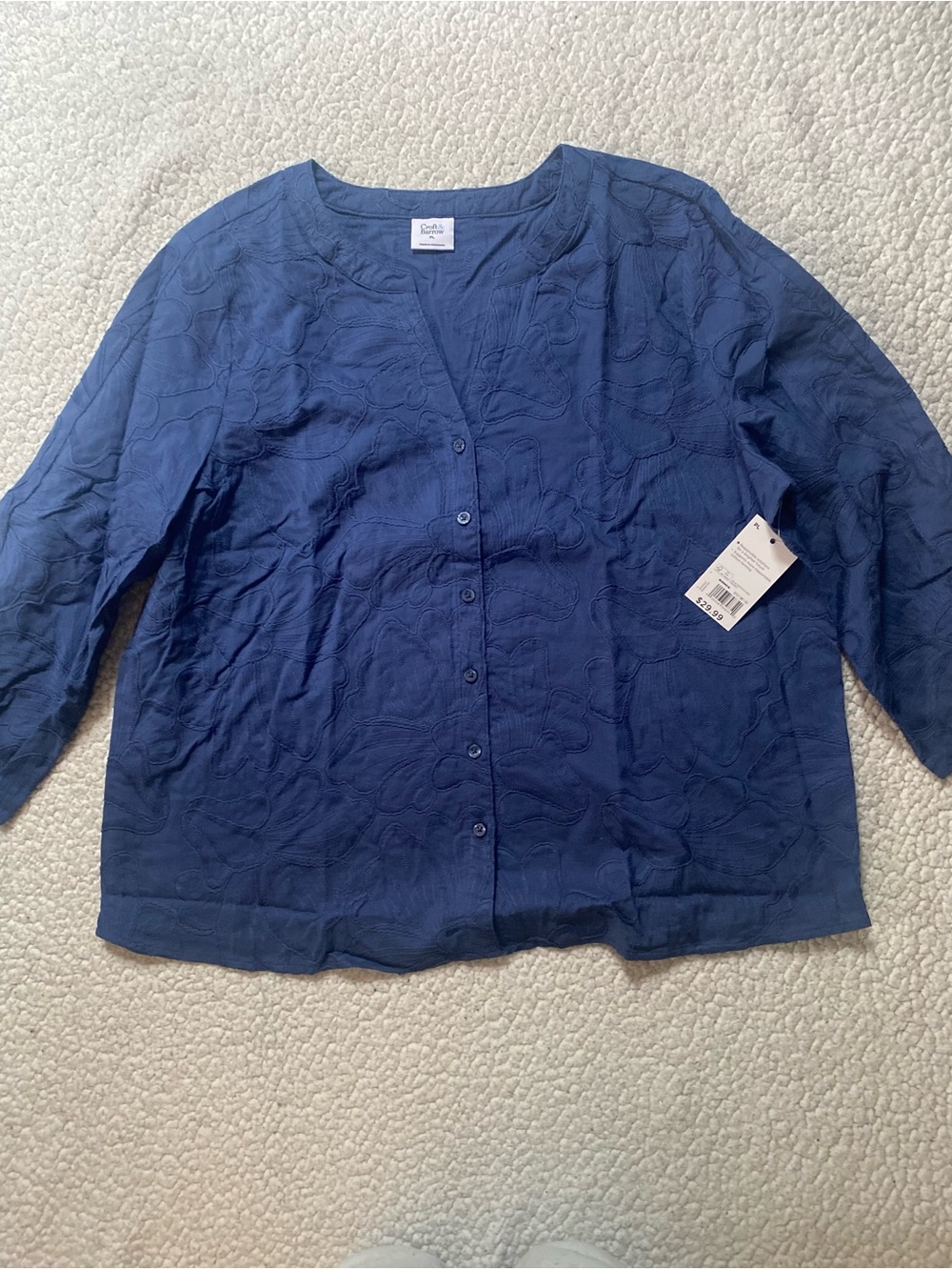 croft & barrow Navy Textured Button-Front Cardigan